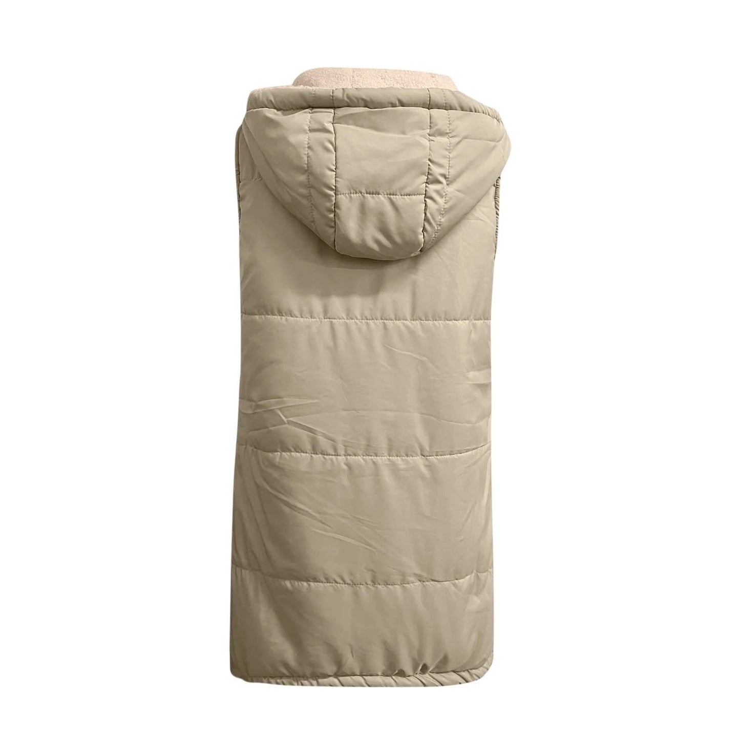 Women Long Vest Long Puffer Jacket for Women  Women'S Winter Casual Loose Color Pocket Zippered Waistcoat Reversible Long Cotton Coat Khaki M