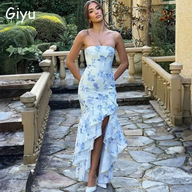 Sultry Elegance Off-Shoulder Maxi – 2024 Summer Ruffle Bodycon Party Dress