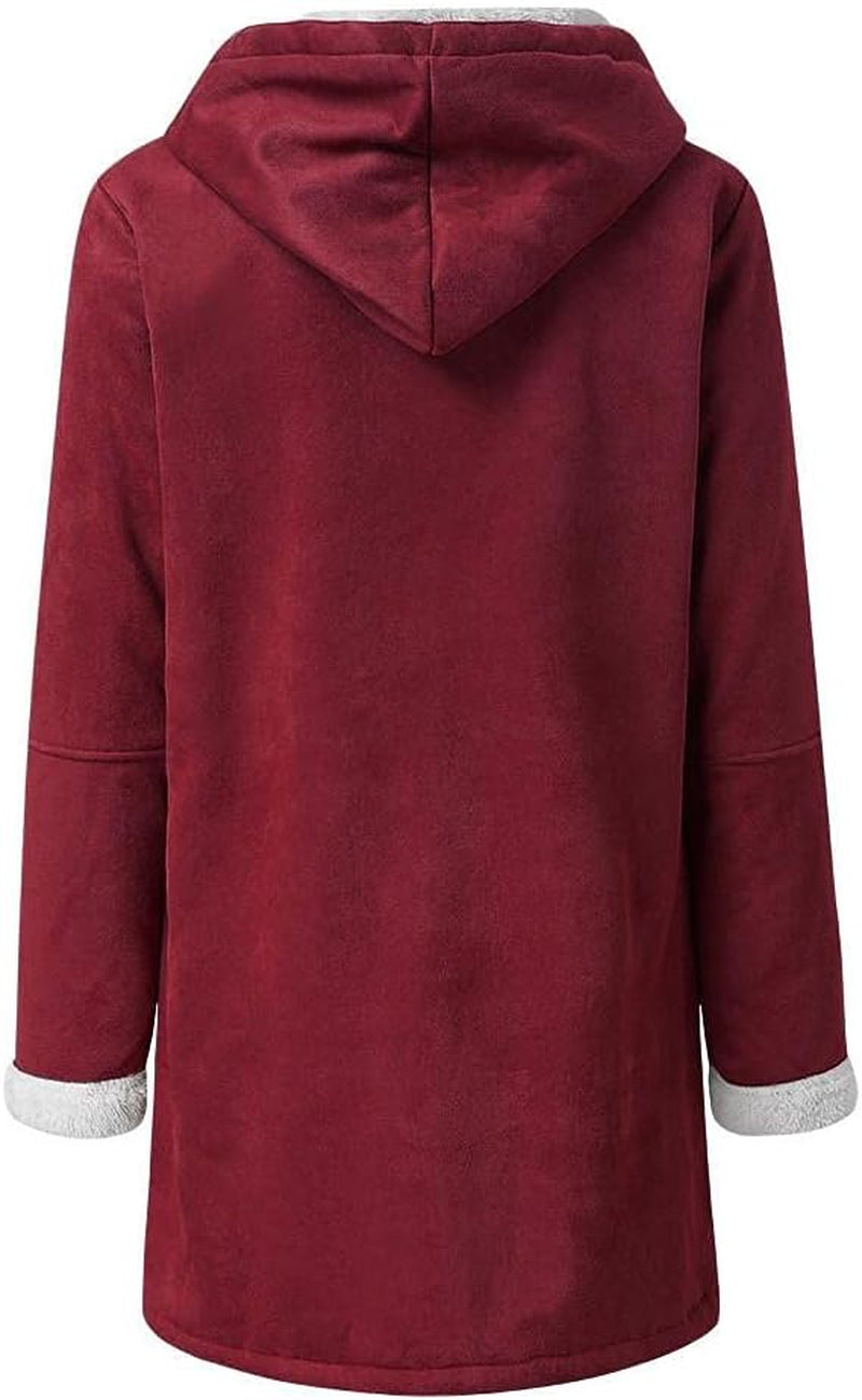 Coats for Women Fashion, Women'S Winter Fuzzy Fleece Hooded Jackets Casual Long Sleeve Open Cardigan Coat with Pockets 55 Red