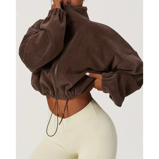 Autumn Winter Womens Long Sleeve Sports Jacket Loose Warm Korean Sweatshirts Zipper Coat Fashion Running Coats Workout Clothes