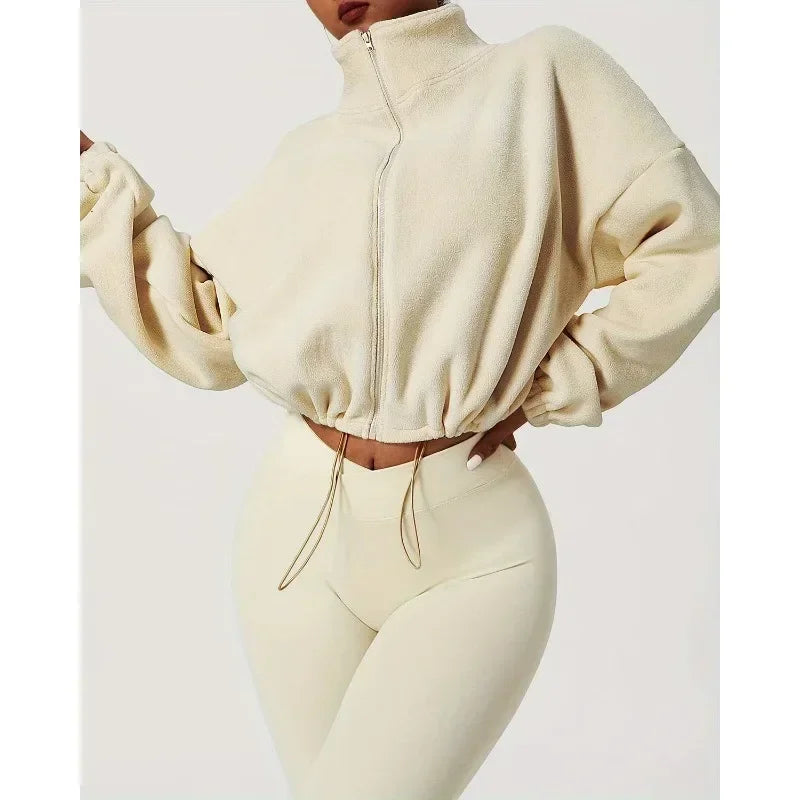 Autumn Winter Womens Long Sleeve Sports Jacket Loose Warm Korean Sweatshirts Zipper Coat Fashion Running Coats Workout Clothes