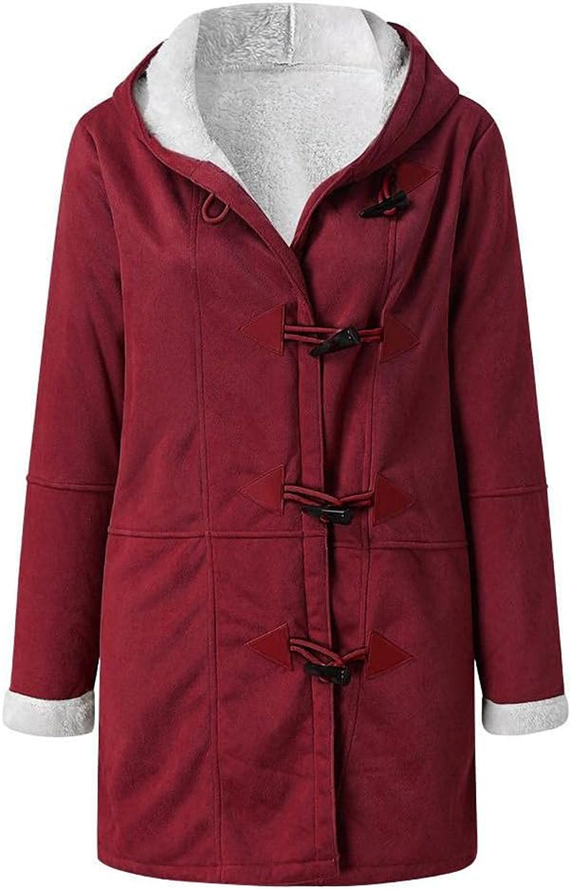 Coats for Women Fashion, Women'S Winter Fuzzy Fleece Hooded Jackets Casual Long Sleeve Open Cardigan Coat with Pockets 55 Red