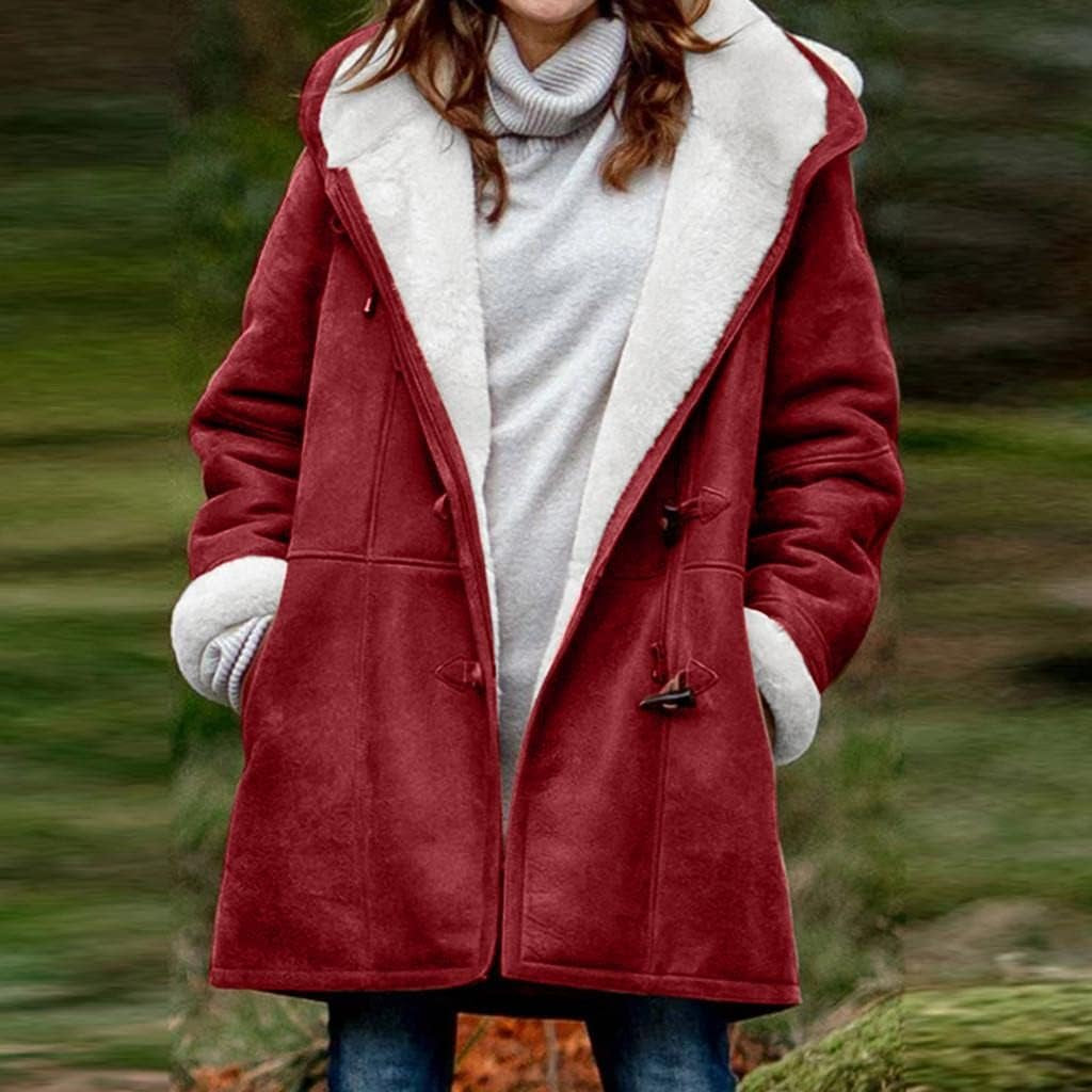 Coats for Women Fashion, Women'S Winter Fuzzy Fleece Hooded Jackets Casual Long Sleeve Open Cardigan Coat with Pockets 55 Red